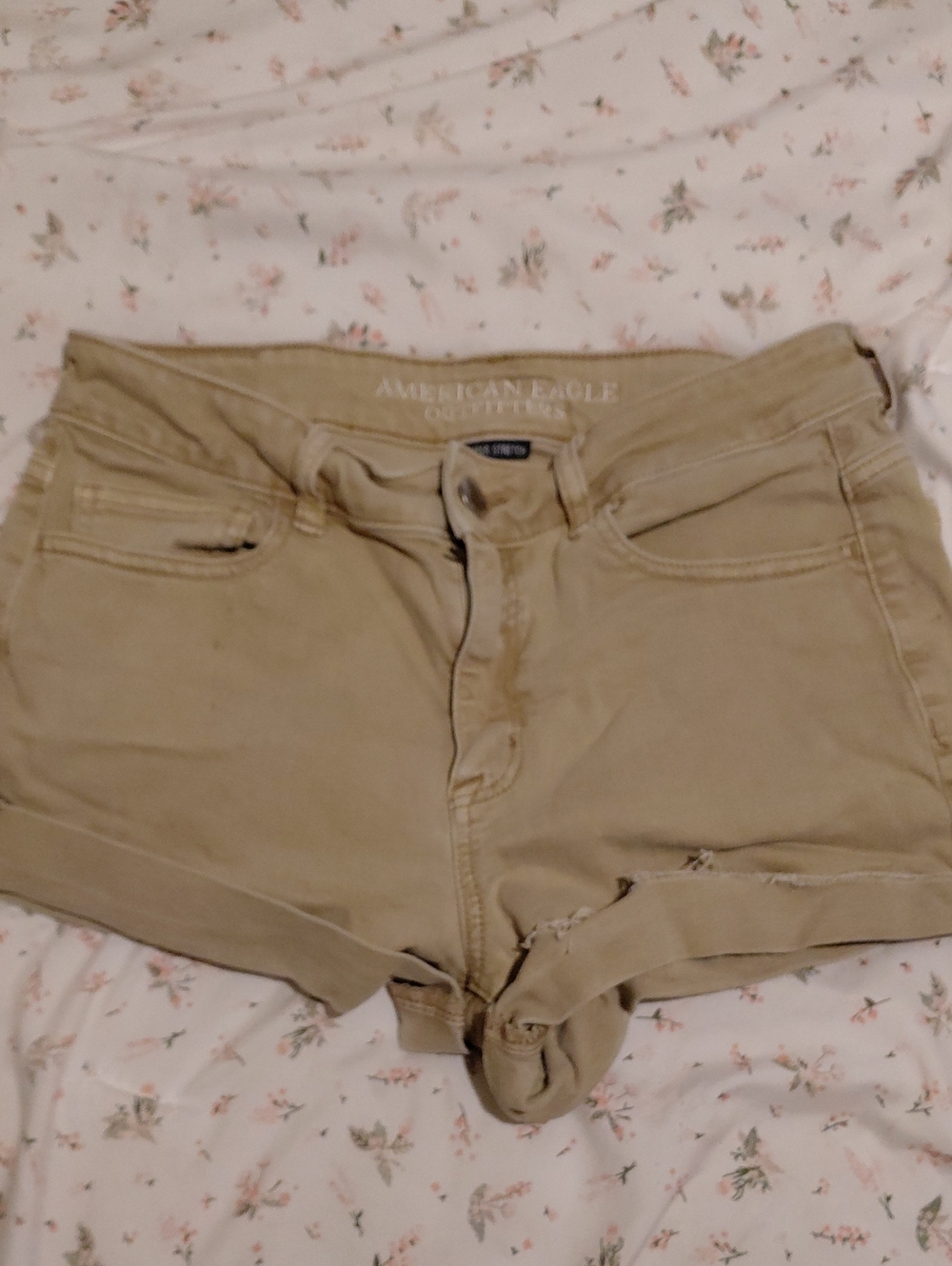 American Eagle Outfitters Beige Rolled-Hem Denim Shorts